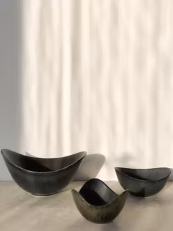 Gunnar Nylund trio Blue Biomorphic ARO and ASH stoneware bowls for Rorstrand