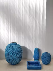 Gunnar Nylund set of Blue Chamotte Stoneware