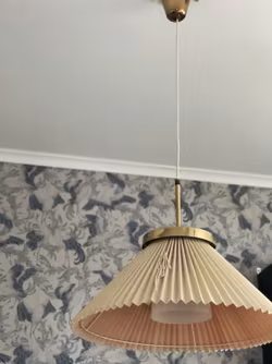 Bergboms Ceiling Lamp Pleated Shade and Brass. 1960s.