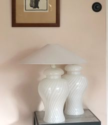 Murano Glass White Swirl Table Lamp (pair available)
