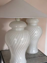 Murano Glass White Swirl Table Lamp (pair available)