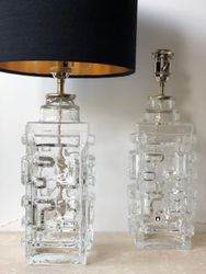 Pair of Pukeberg Clear Glass Table Lamps, Swedish Modern 60's