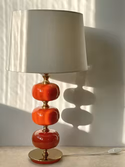 Stilarmatur Table Lamp in Brass and Red Glass. 1960s.