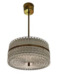 Orrefors Glass Pendant with Brass Band. 1960s.