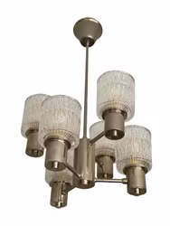 Tyringe 6-armed Crystal Chandelier with textured Glass Shades. 1960s.