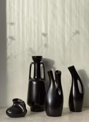 Gefle set of four "Mangania" Black Stoneware. 1950s.
