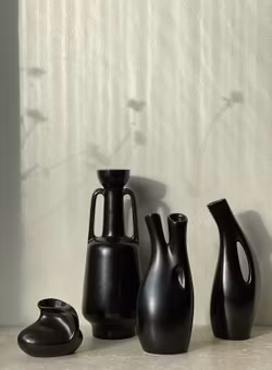 Gefle set of four "Mangania" Black Stoneware. 1950s.