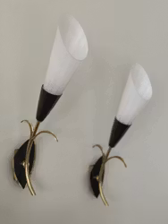 Pair of Art Deco Wall Lamp in Glass. 1940's.