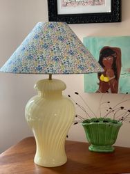 Large Murano Glass Yellow Swirl Table Lamp. 1960's.
