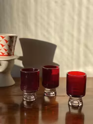 Reijmyre Red Glass Candle Holders, set of three. 1970's.
