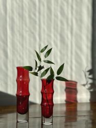 Åseda Pair of Red Glass Vases by Bo Borgström, 1970s.