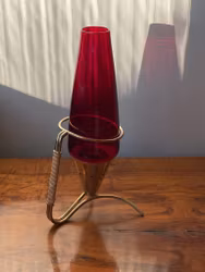 Ystad Metall Candle Light Holder in Brass and Rattan by Gunnar Ander. 1960s.