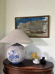 1950's Chinese Table Lamp in white and blue.