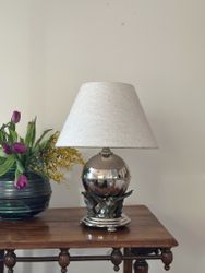 Round Pewter Art Deco Table Lamp. Swedish 1930s.
