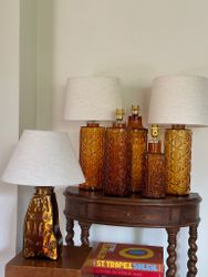 Mid-Century Glass Table Lamp in amber tone, 1960s.