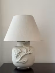 Wilhelm Kåge "Carrara" Ceramic Table Lamp with Floral Deco. 1940s.
