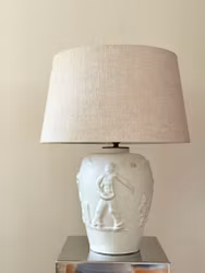 Large White Einar Luterkort Table Lamp by Upsala Ekeby, Sweden, 1940s