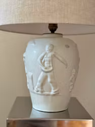 Large White Einar Luterkort Table Lamp by Upsala Ekeby, Sweden, 1940s