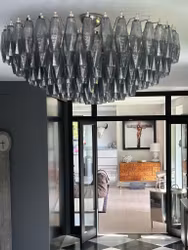 Murano Chandelier 'Flying Saucer' • smoked grey prisms  • chrome structure