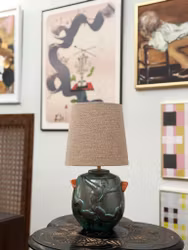 Einar Luterkort Forest Green Art Deco Table Lamp by Upsala Ekeby. Sweden, 1940s.