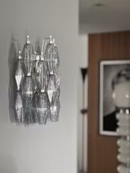 Murano Wall Lamp 'SEDICI' • Smoked Grey • Chrome structure