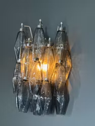 Murano Wall Lamp 'SEDICI' • Smoked Grey • Chrome structure