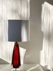 Pair of Orrefors Table Lamp RD-1323 Ruby Red Blown Glass