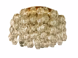 Doria Leuchten 60's Glass and Brass Flush Mount Chandelier