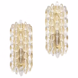Orrefors pair of Crystal Sconces with gold brass fixtures by Carl Fagerlund