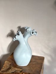Wilhelm Kåge Stoneware white Vase from the serie 'Våga' by Gustavsberg. 50's.