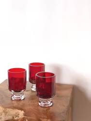 Reijmyre Red Glass Candle Holders, set of three. 1970's.