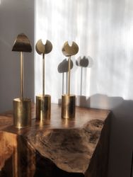 Trio Skultuna Brass Candleholders 'Iniara' design by Pierre Forssell