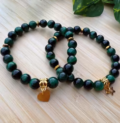 Grön tigerögastens armband med hjärta (8mm)