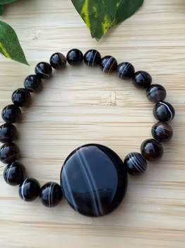 Svart agatarmband med rundsten (8mm)