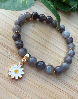 Grå labradorit stens armband med prästkragefigur (8mm)