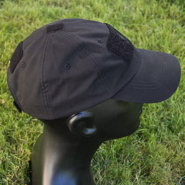 Tactical loop on front, top and back on a Baseball Cap Black.