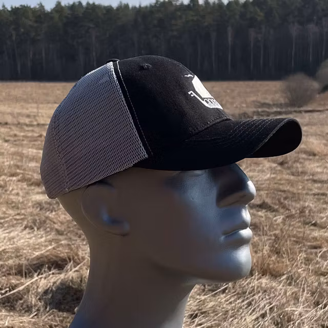 Mesh Cap Black and Grey from TAC-UP GEAR seen from the side on mannequin.