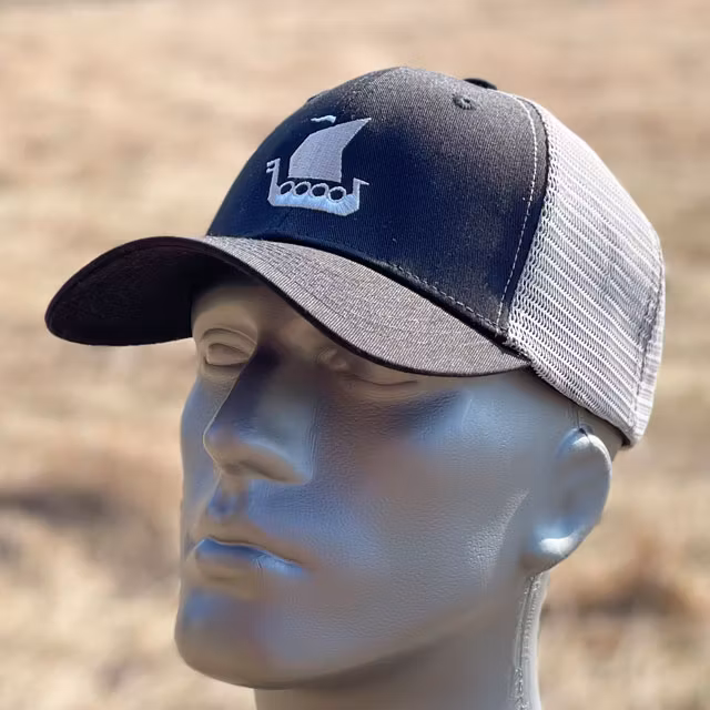 Mesh Cap Black and Grey from TAC-UP GEAR seen from the side front on mannequin.