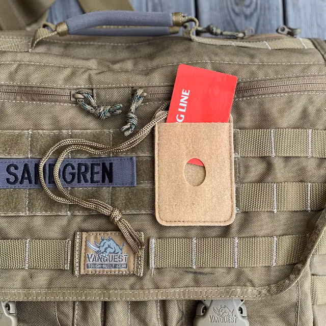 A mounted Card holder Hook and Loop Tan