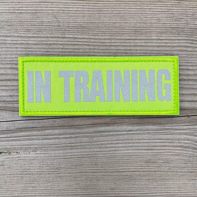 In Training HiVis Patch displayed on a wooden surface