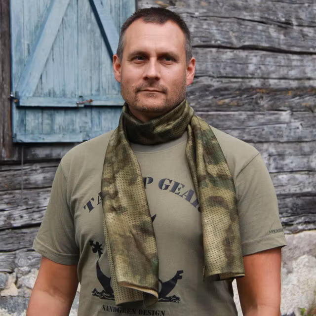 Wearing a Sniper Scarf Marshland.
