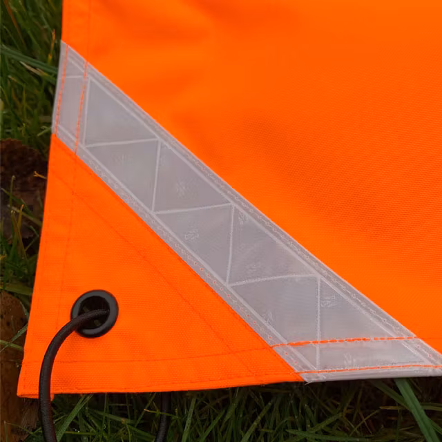 Orange Ruck Signal Panel Marker corner showing reflective stripe.