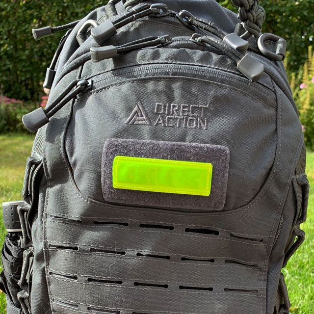 Reflective Hook Patch Yellow mounted on a Dragon Egg Rucksack
