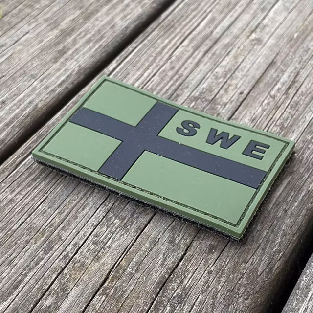 Sweden Flag OPS PVC Green Black Patch seen from an angle