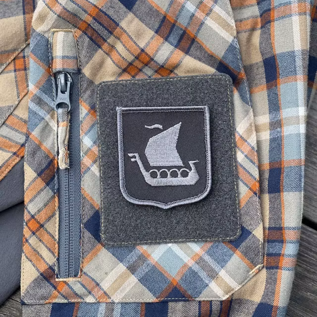 Viking Ship Shield Large Grey and Black Hook Patch