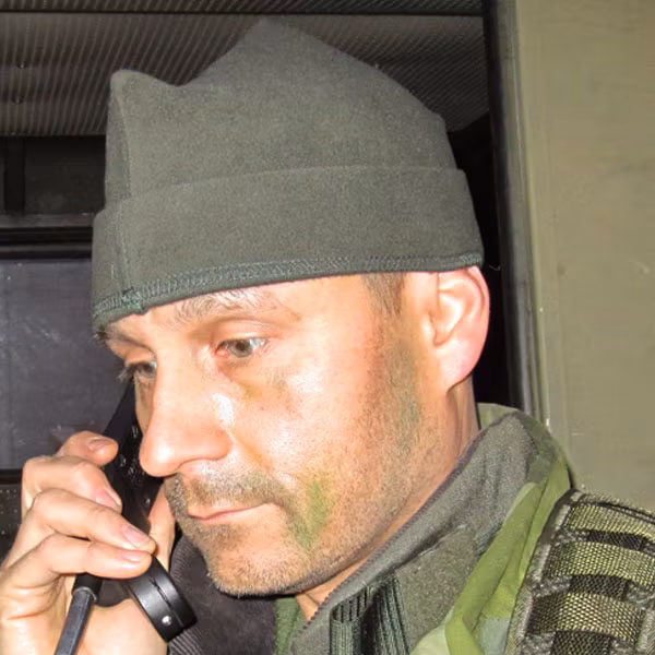 Recce Fleece Cap worn by radio operator.