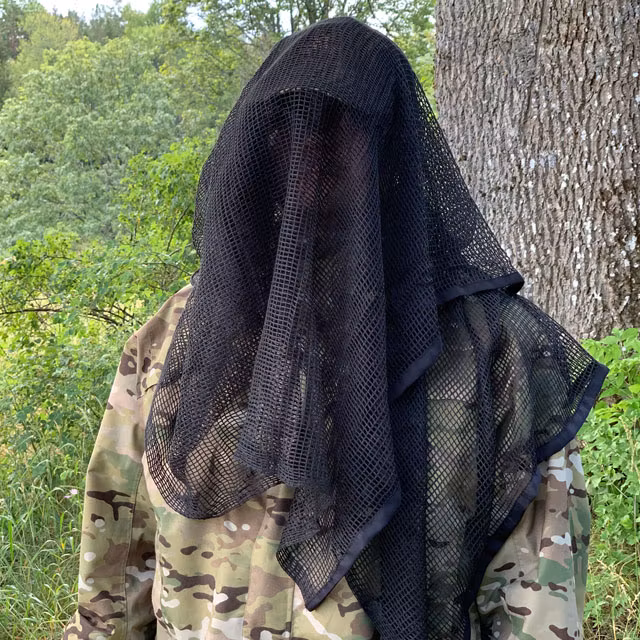 Model draped with a Scrim Net Scarf Black