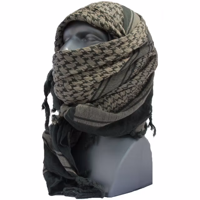 Shemagh Khaki/Green seen on a mannequin slightly from the side.