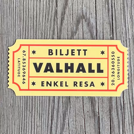 Valhall Ticket Vinyl Sticker - Yellow/Red