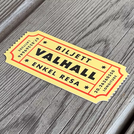 Valhall Ticket Vinyl Sticker - Yellow/Red